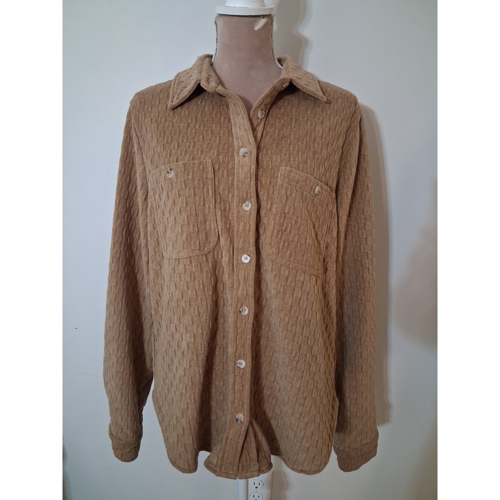 Doe and Rae Tan Textured Button Down Shirt Large Heavyweight Oversized